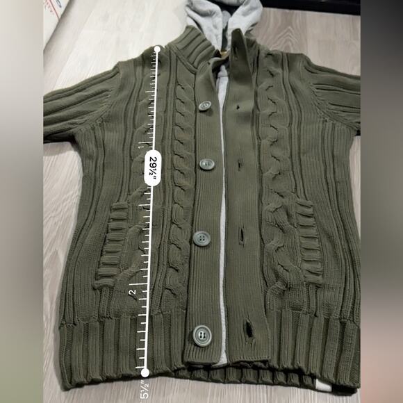 Puma Green Knit Long Sleeve Button Zip Chunky Cardigan Jacket Size L - Picture 9 of 9